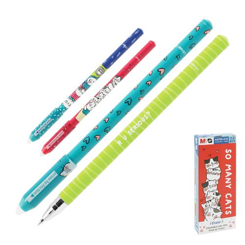 Roller gelový/gumovací M&G iErase So Many Cats Pencil 0.5 mm, modrý