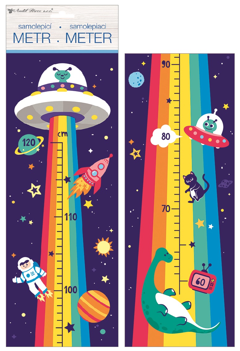 Samolepky na zeď dětský metr - duhový vesmír, do 120 cm 10295
