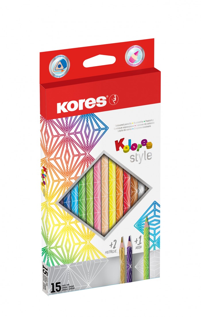 Trojhranné pastelky Kolores Style 3mm 15 ks Kores