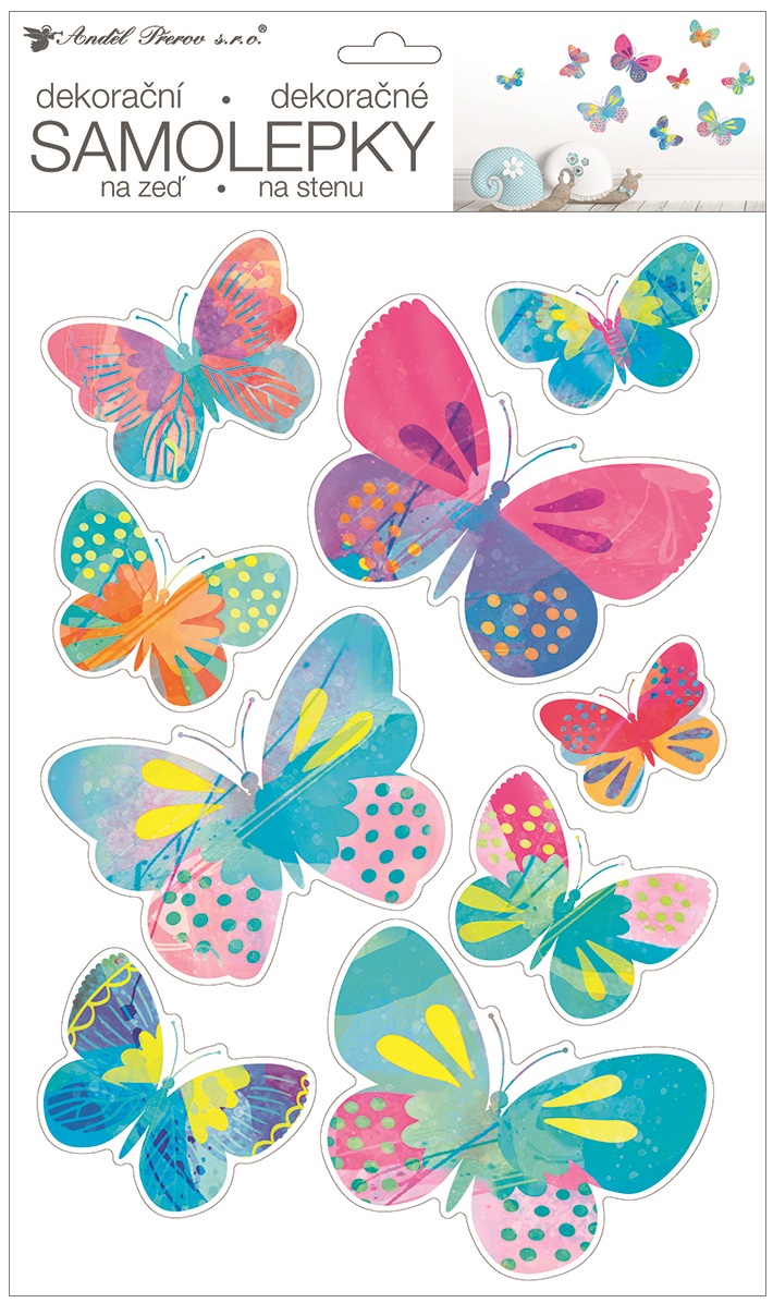 Samolepky na zeď 42 x 25 cm, barevní motýlci 15116