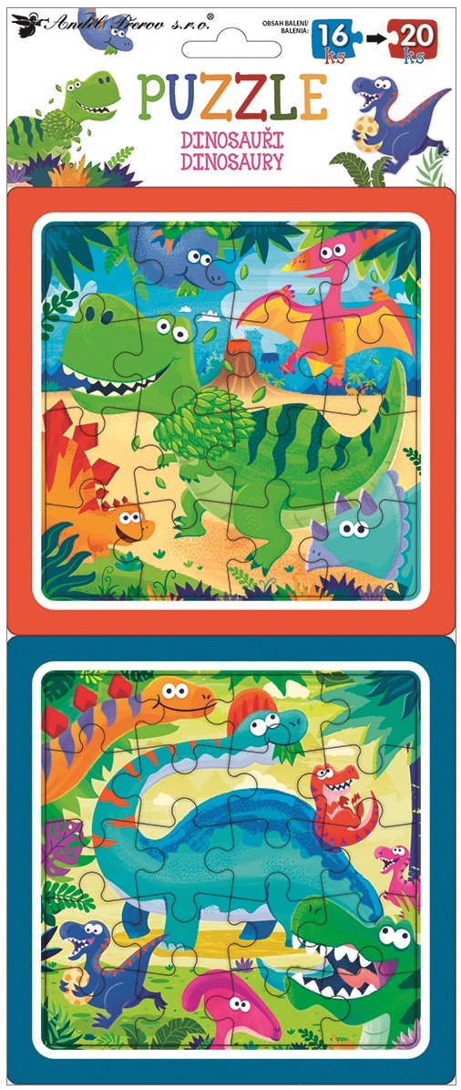 Puzzle 2 obrázky 15 x 15 cm, 16 a 20 dílků, dinosauři 15080