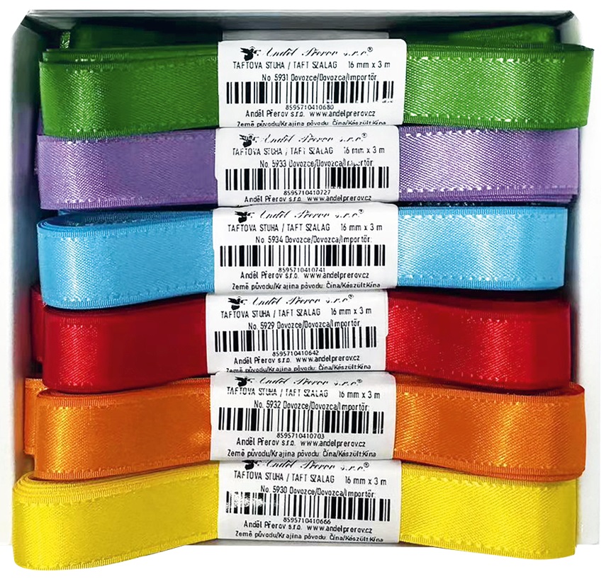 Stuhy taftové 16 mm x 3 m, mix 6 barev, 30 ks v krabičce 5928