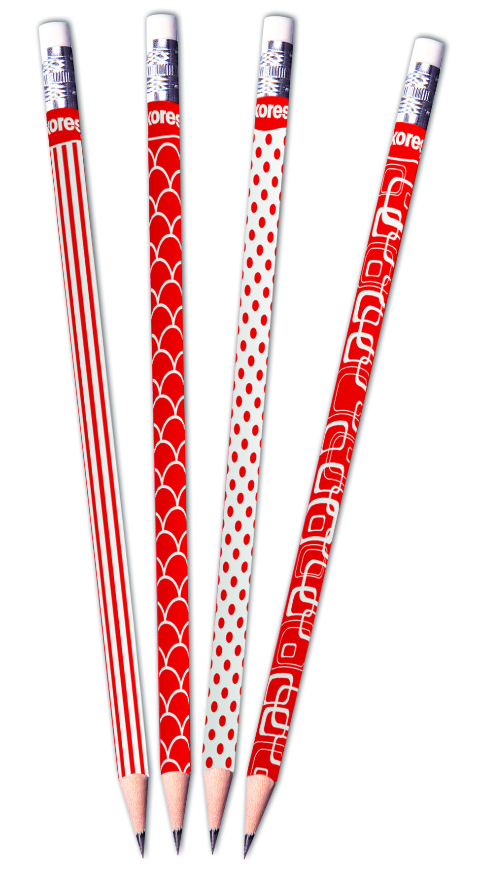 Trojhranná tužka Kores red&white - HB