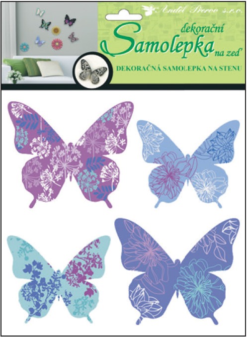 Samolepky na zeď 3D motýli modrofialoví 10154 , 30x22x1cm, 4ks