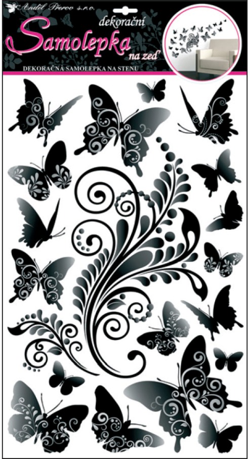 Samolepky na zeď černošedí motýlci 10147 , 60x32cm