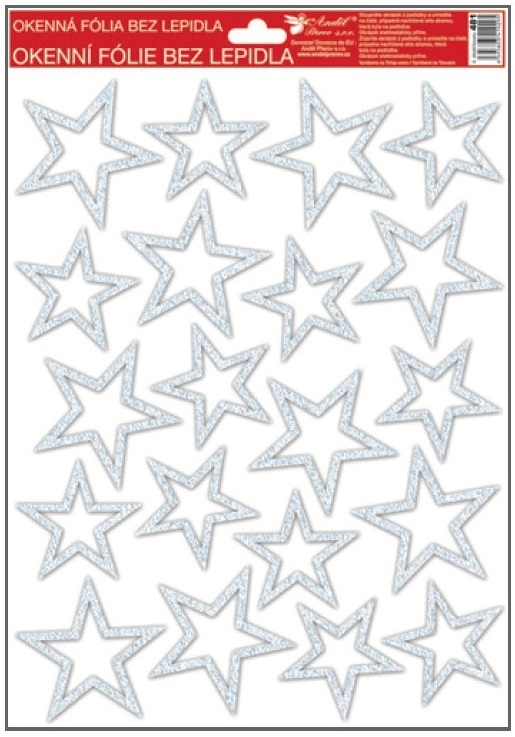 Okenní fólie s glitrem stříbrné,zlaté,bílé hvězdy 481 , 37x26 cm Typ: 1