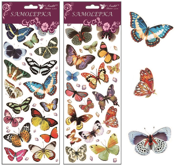 Samolepky motýli 30x12 cm s glitry , 1256
