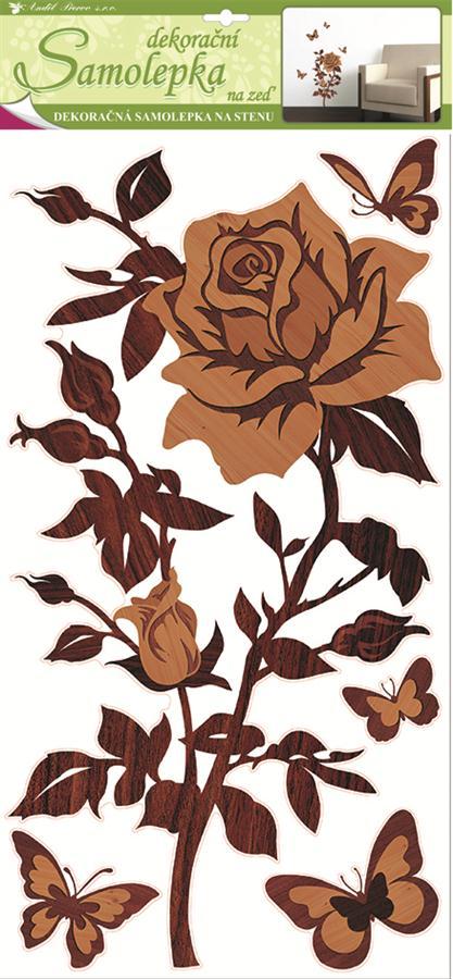 Samolepky na zeď růže s imitací dřeva 1346, 69x32 cm