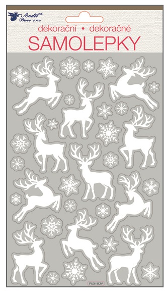 Samolepky bílé s glitry 25x14 cm, jeleni 10364