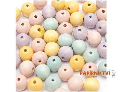 Dřevěné korálky mix pastel, 125ks/6mm