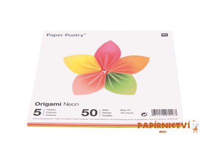 Origami neon, 15x15cm, mix 50ks, 5 barev