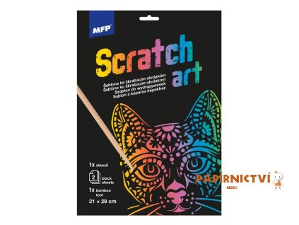 Škrabací obrázek šablona A4 Kočka 21x29cm + 2 listy 1032218