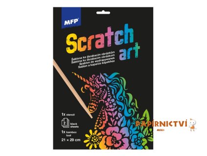 Škrabací obrázek šablona A4 Unicorn 21x29cm + 2 listy 1032220
