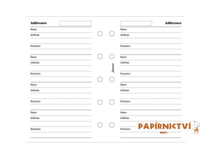 Filofax náplń Mini, jméno, adresa, telefon