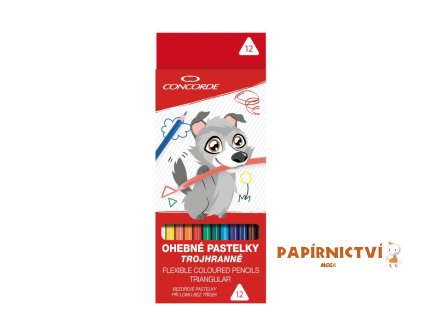 Pastelky CONCORDE trojhranné, ohebné, bezdřevé 12 ks A1126