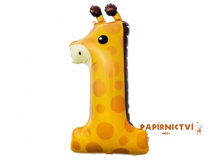 Fóliový balónek Žirafa - číslo 1, 80 cm