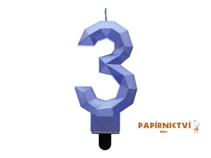 Svíčka číslo 3 - diamant, metalíza tmavě modrá, 7,6 cm