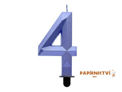 Svíčka číslo 4 - diamant, metalická tmavě modrá, 7,6 cm