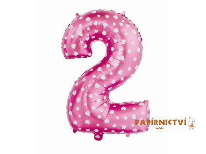 Fóliový balónek "Číslo 2", růžový se srdíčky, 61 cm KK