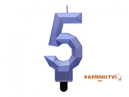 Svíčka číslo 5 - diamant, metalická tmavě modrá, 7,6 cm