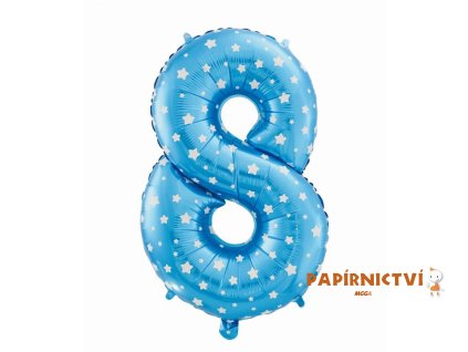Foliový balónek "Číslo 8", modrý s hvězdičkami, 61 cm KK