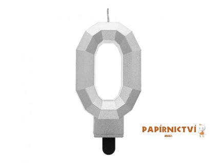 Svíčka číslo 0 - Diamant, stříbrná metalíza, 7,6 cm