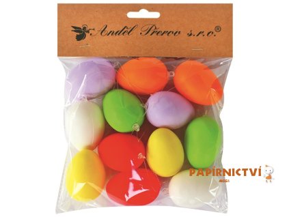 Vajíčka plastová barevná na zavěšení 6 cm, 12 ks v sáčku 7564