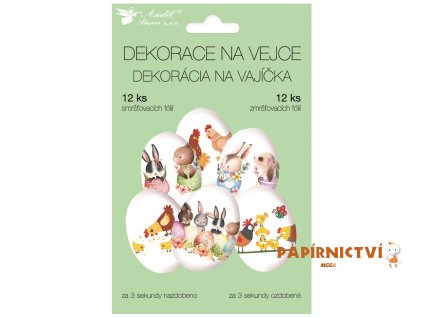 Smršťovací dekorace na vejce s velikonočními zvířátky 12 ks 7758