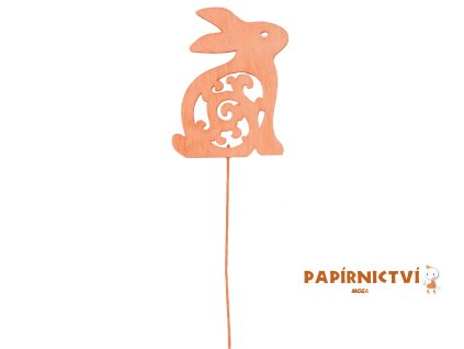 Dřevěný zajíc 8 cm oranžový + drátek 4113