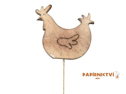 Dřevěná slepička 8 cm pálená bílá + drátek 4127