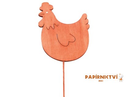 Dřevěná slepička 8 cm oranžová + drátek 4128