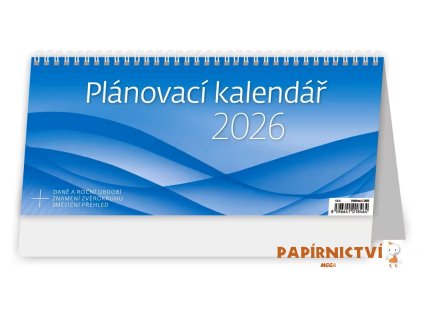 Stolní kalendář Plánovací kalendář MODRÝ 2026 301x135(35)mm S64-26