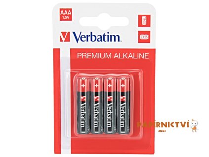 Baterie jednorázová alkalická, tužková, AAA, 1.5V, Verbatim, blistr, 4-pack,
