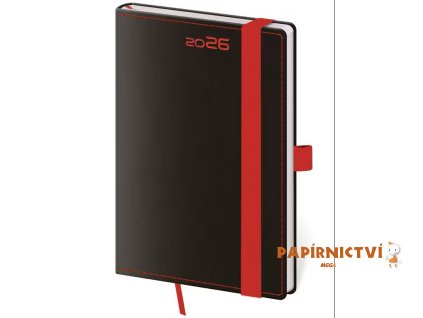 Diář týdenní kapesní Black Red s poutkem na propisku 2026 90x140mm DB436-1-26