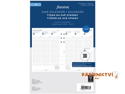 Filofax, kalendář 2026 A5, týden/ 2 strana, linky, ČJ+SJ