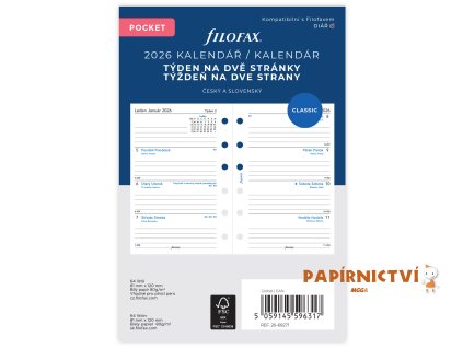 Filofax, kalendář 2026 kapesní, týden/ 2 strana, linky, ČJ+SJ