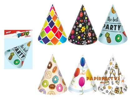 Klobouček karnevalový 6ks 16cm papírový mix č.5 1042018