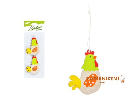 Závěs Slepice dřevo 2ks 6,5cm žlutá 2221422