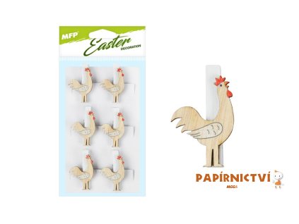 Kolíčky kohouti 6ks - 4cm bílé 2221570