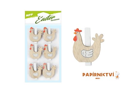 Kolíčky slepice 6ks - 4cm hnědé 2221571