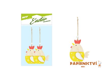 Závěs Slepice dřevo 2ks/9cm žluté 2221612