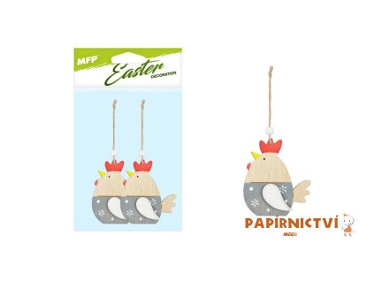 Závěs Slepice dřevo 2ks/9cm šedé 2221613