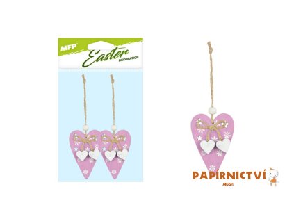 Závěs Srdíčka dřevo 2ks/8cm růžová 2221620