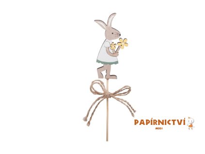 Zápich dřevo zajíc 27,5x3,5cm s kytkou 2221711