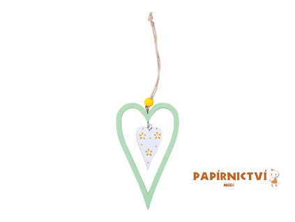 Závěs srdce 12cm dřevo zelená 2221751