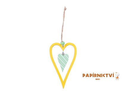 Závěs srdce 12cm dřevo žlutá 2221752