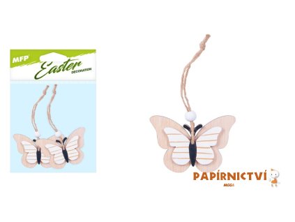 Závěs motýl 2ks 9cm dřevo 2221761