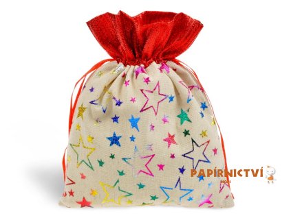 Sáček textil vánoční hvězdy 18x23cm 5800737