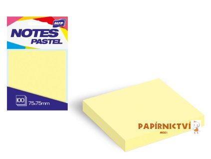 Bloček samolepící 75x75mm 100 listů žlutý pastelový 7500894