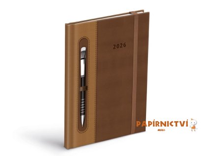 Diář 2026 T805 PU dark brown/beige - na propisku s gumkou 7781480